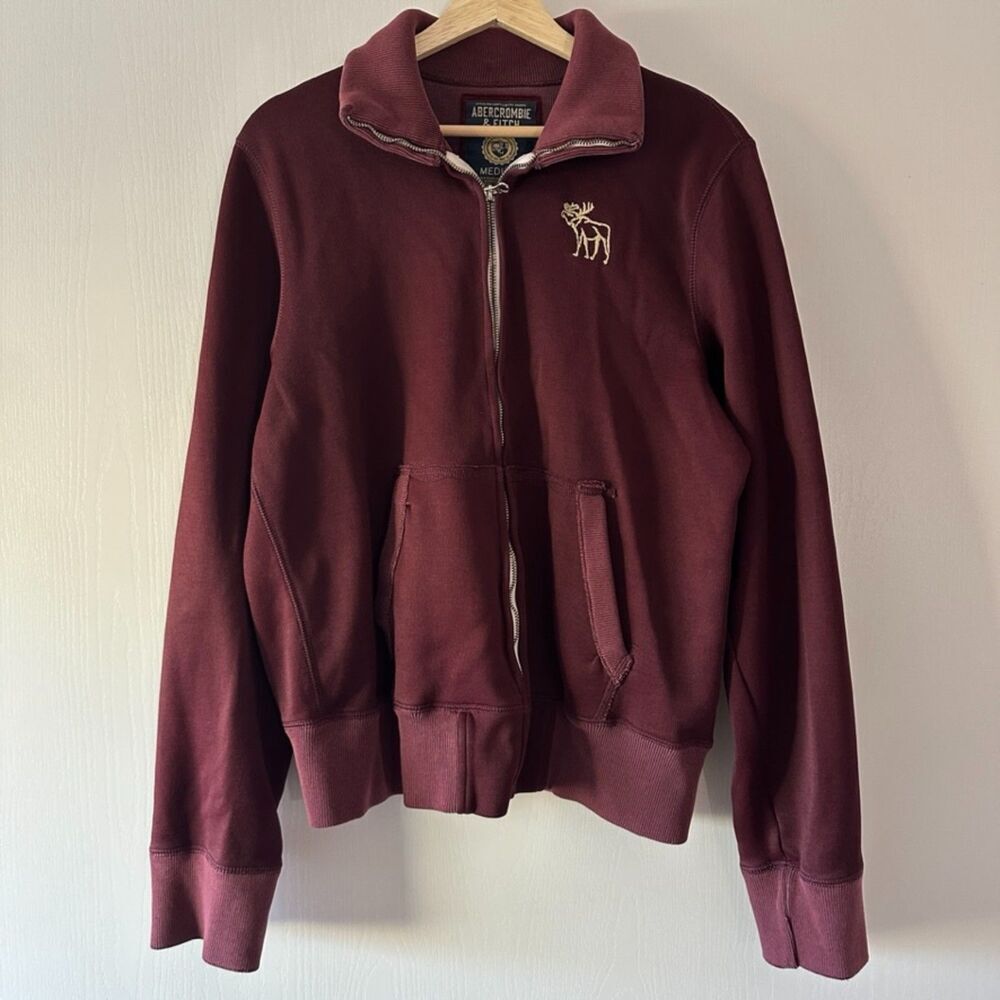 Vintage Abercrombie Fitch Jacket Mens Medium Y2K Mock Neck Zip Burgundy Red